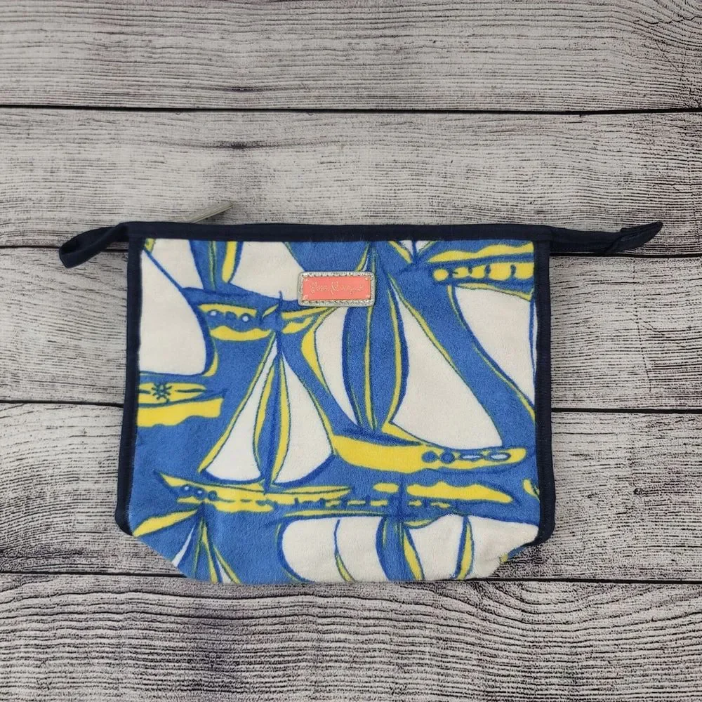 Lilly Pulitzer Sailboat Zipper Pouch Makeup Bag Blue White